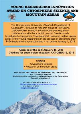 CONCEDIDOS LOS PREMIOS YOUNG RESEARCHER INNOVATION AWARD ON CRYOSPHERE SCIENCE AND MOUNTAIN AREAS